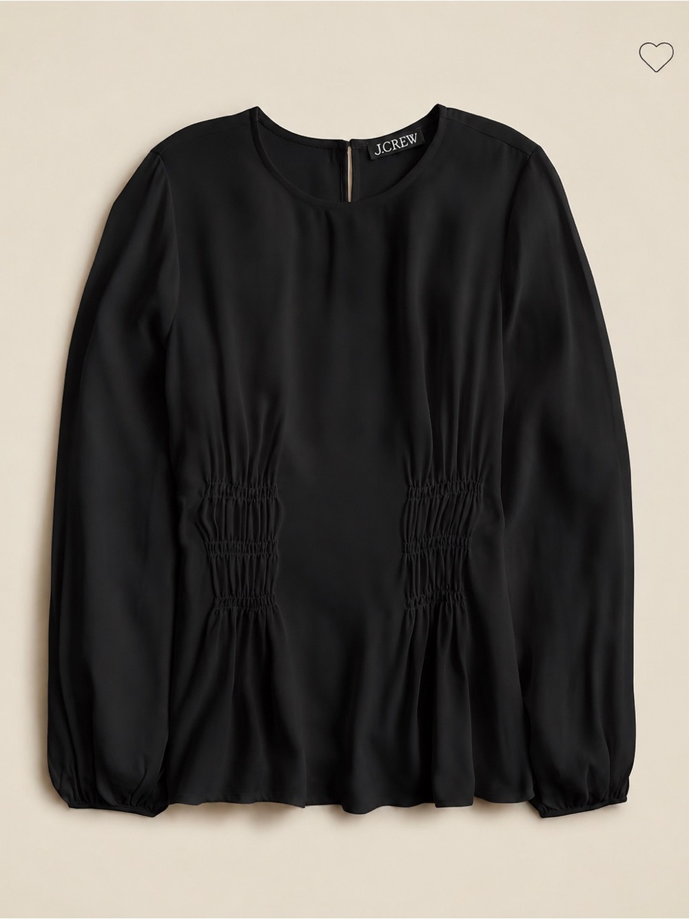 J.Crew Shirred-Waist Top in Viscose Crepe Black Blouse